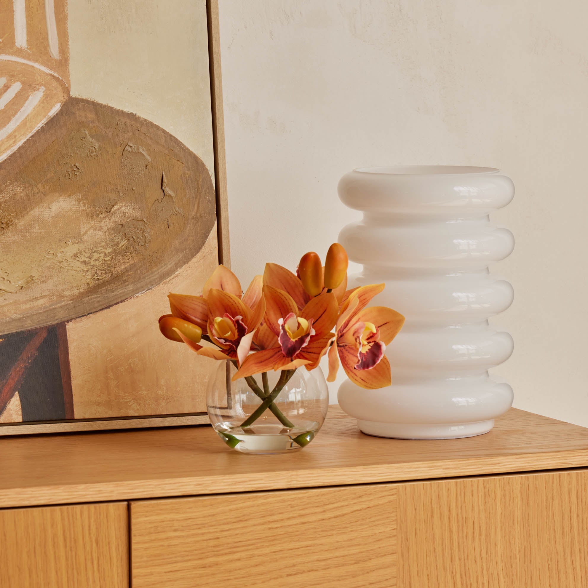 Rogue Cymbidium-Glass Vase Orange 16cm