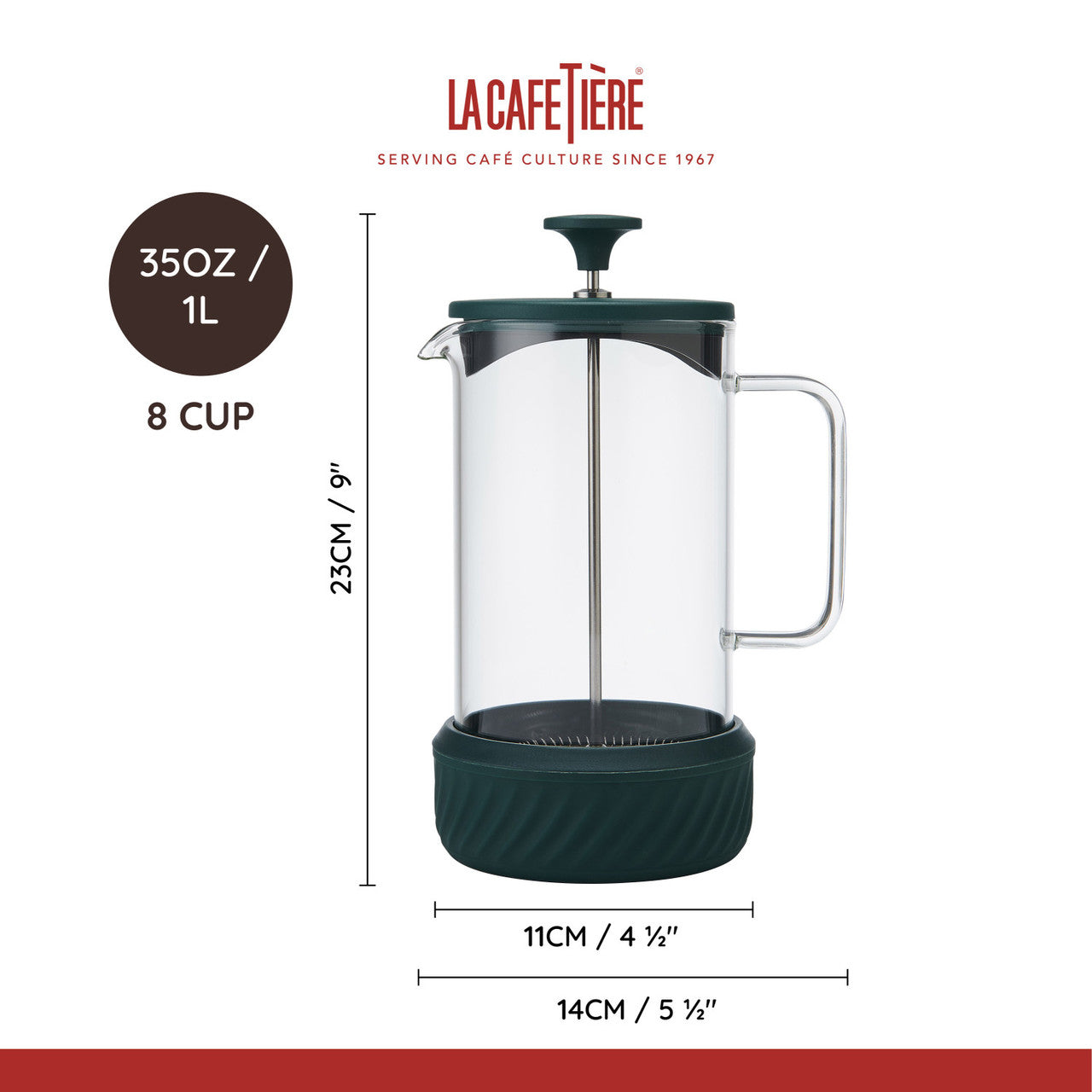La Cafetière Zero Glass Cafetière 8 Cup / 1L (Green)