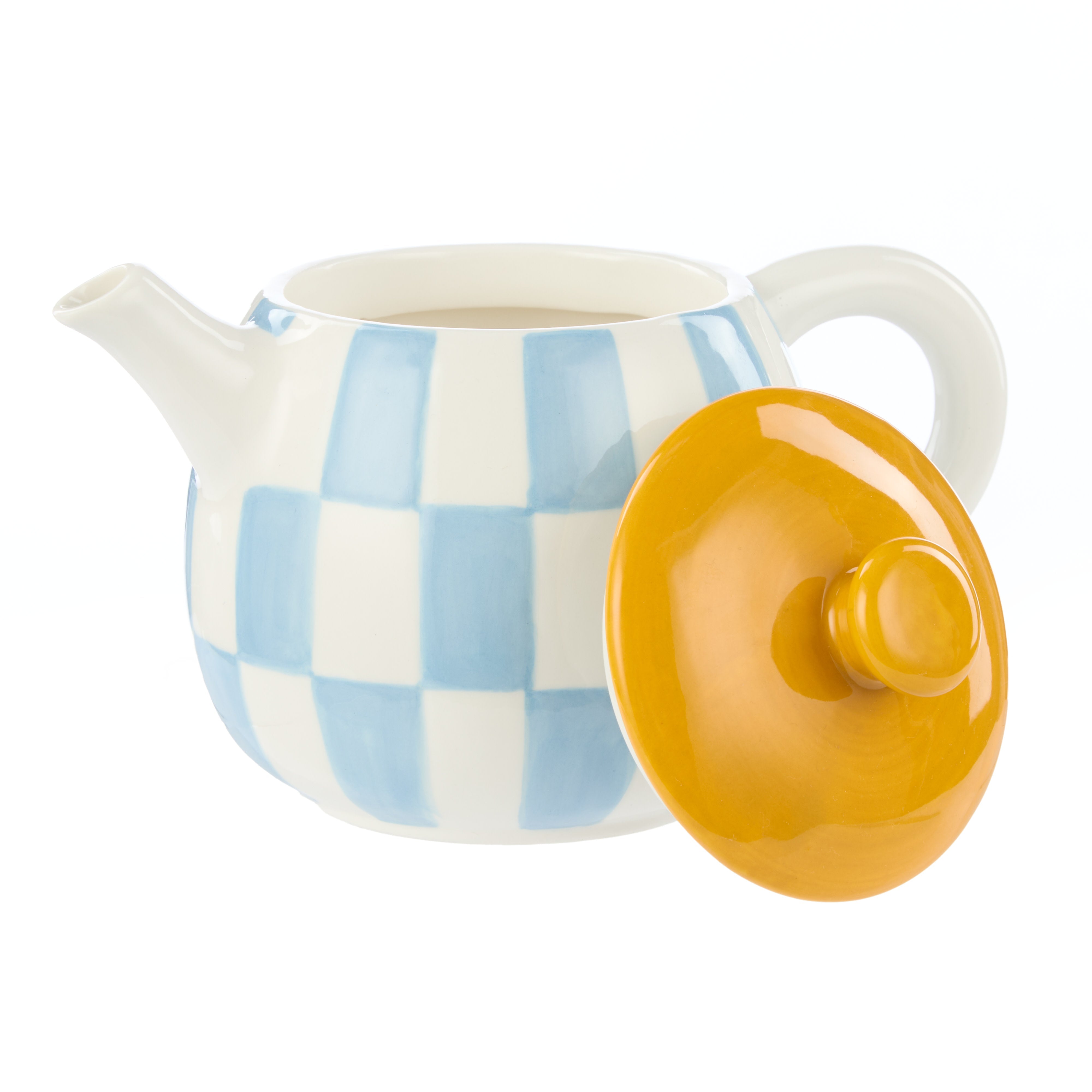 Emporium Check Teapot 700ml Blue & Orange