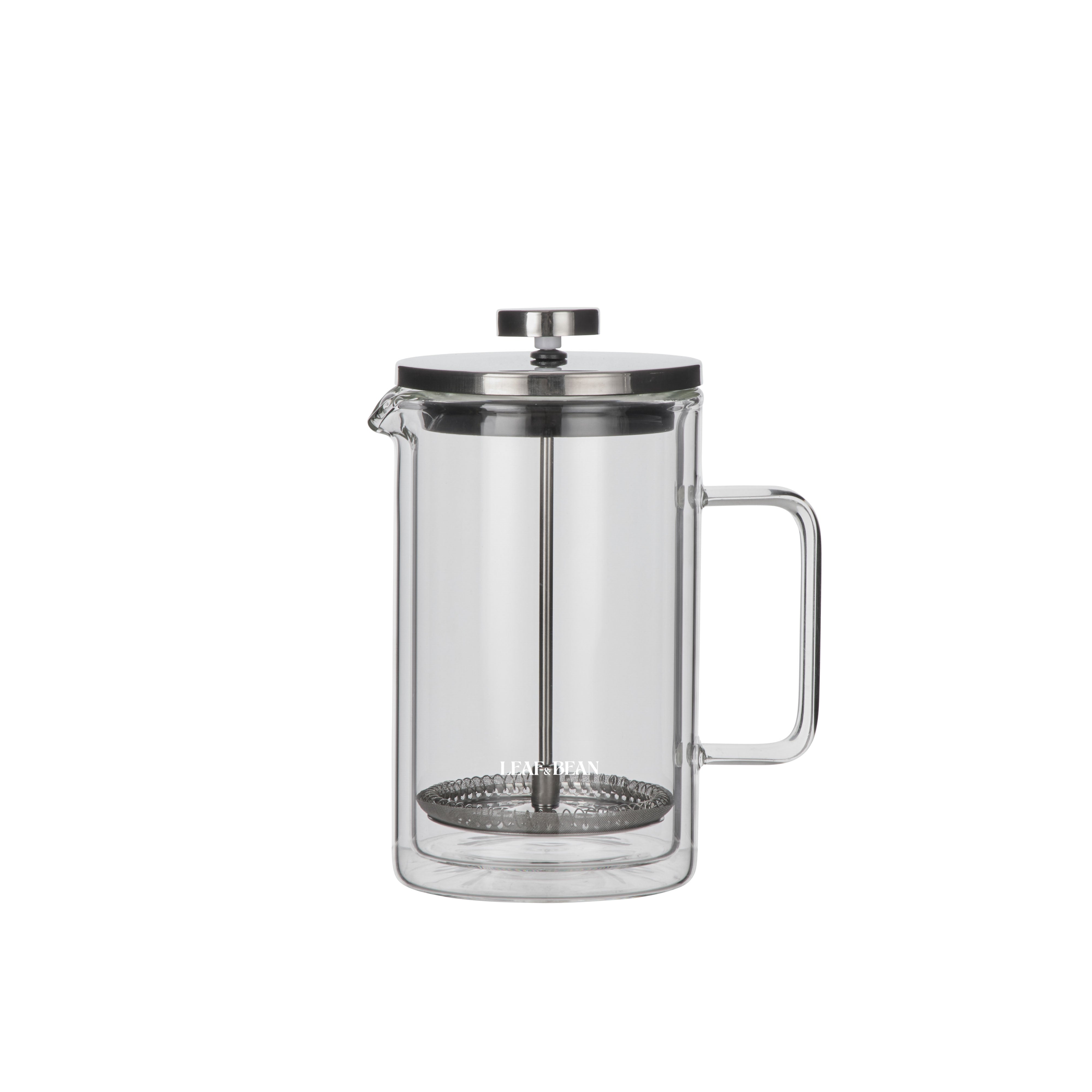Leaf & Bean Double Wall Glass Plunger 4 Cups Clear