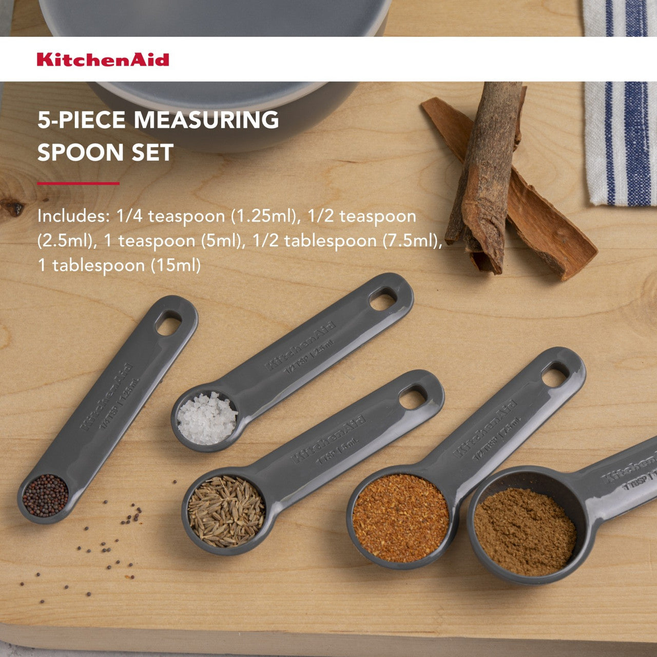 KitchenAid 5 Piece Measuring Spoon Set (Charcoal Grey)
