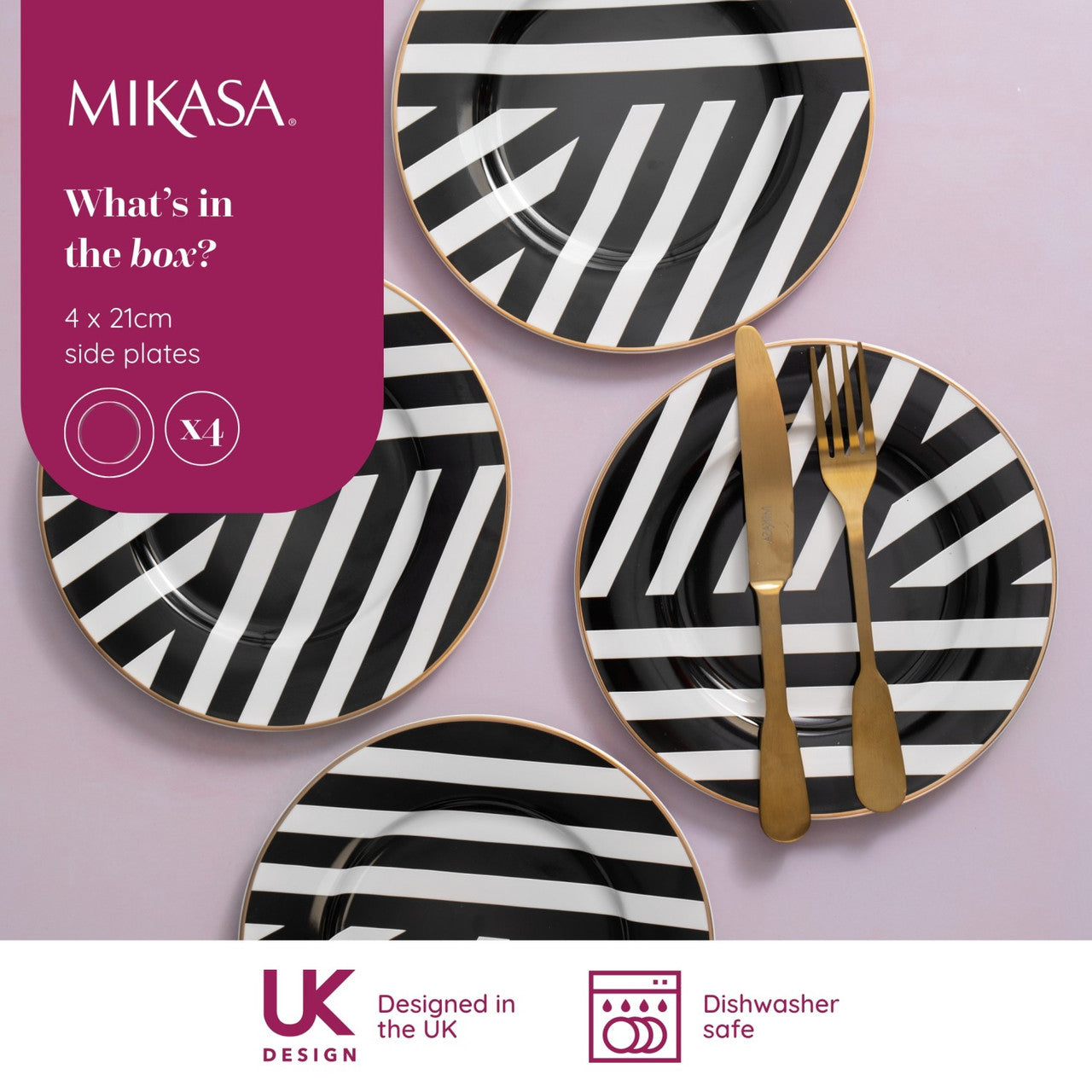Mikasa Luxe Deco Fine China Side Plate Set 4 Piece 21cm