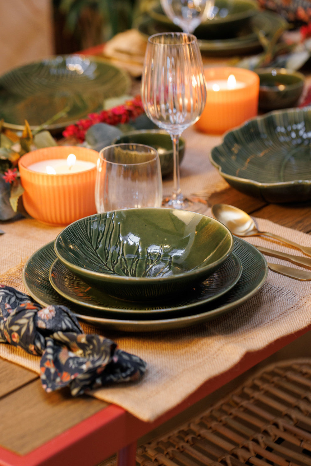 Mikasa Jardin Stoneware Pasta Bowl Set 4 Piece 20cm (Green)