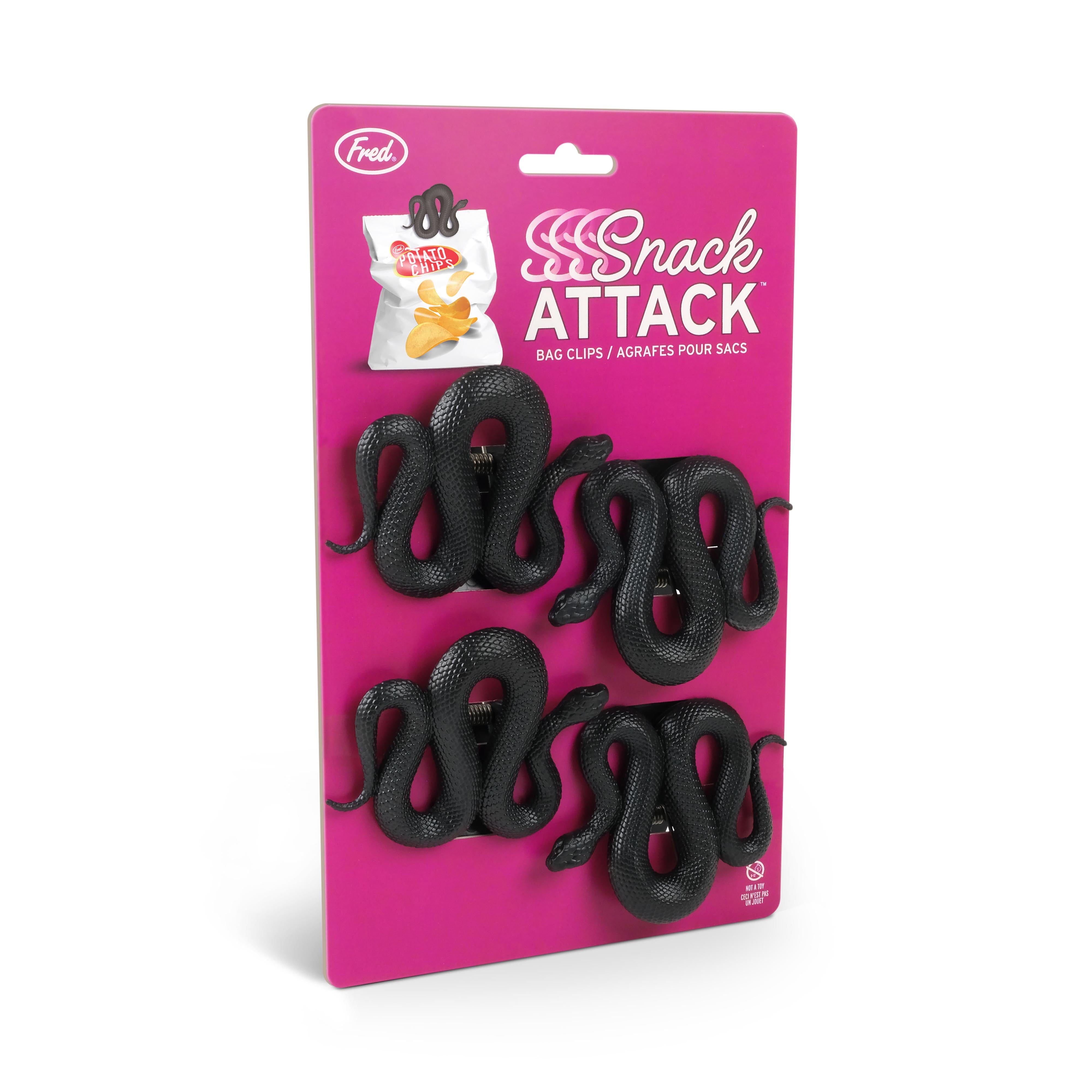 Fred Sssnack Attack Snake Bag Clips 4 Piece Set Black