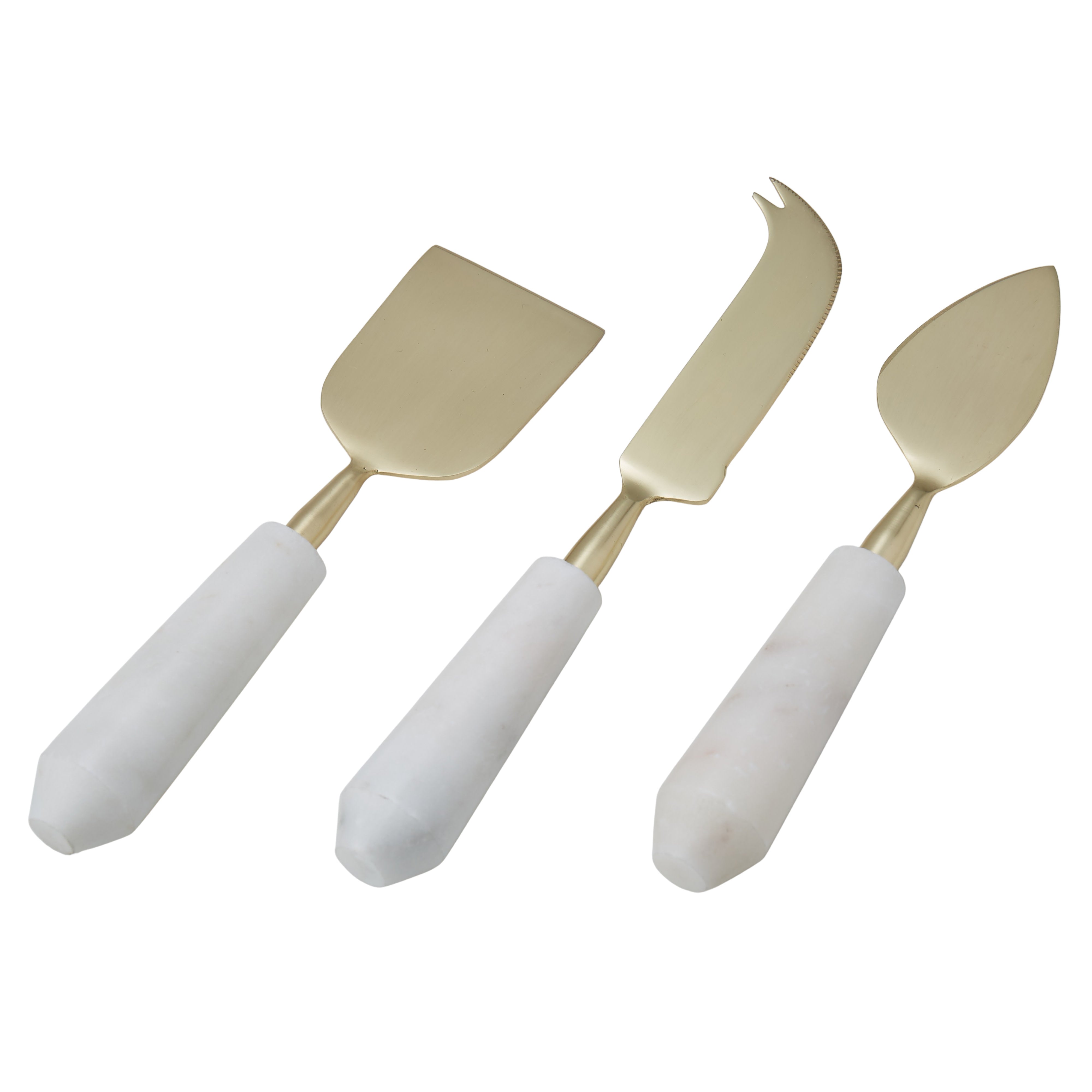 Amalfi Marble and Stainless Steel Cheese Knife 3 Piece Set Gold & White