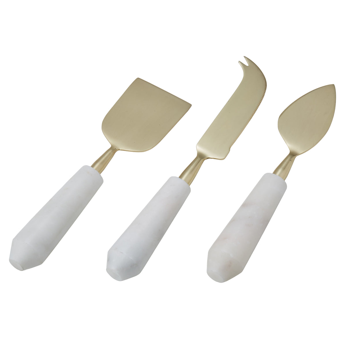 Amalfi Marble and Stainless Steel Cheese Knife 3 Piece Set Gold & White