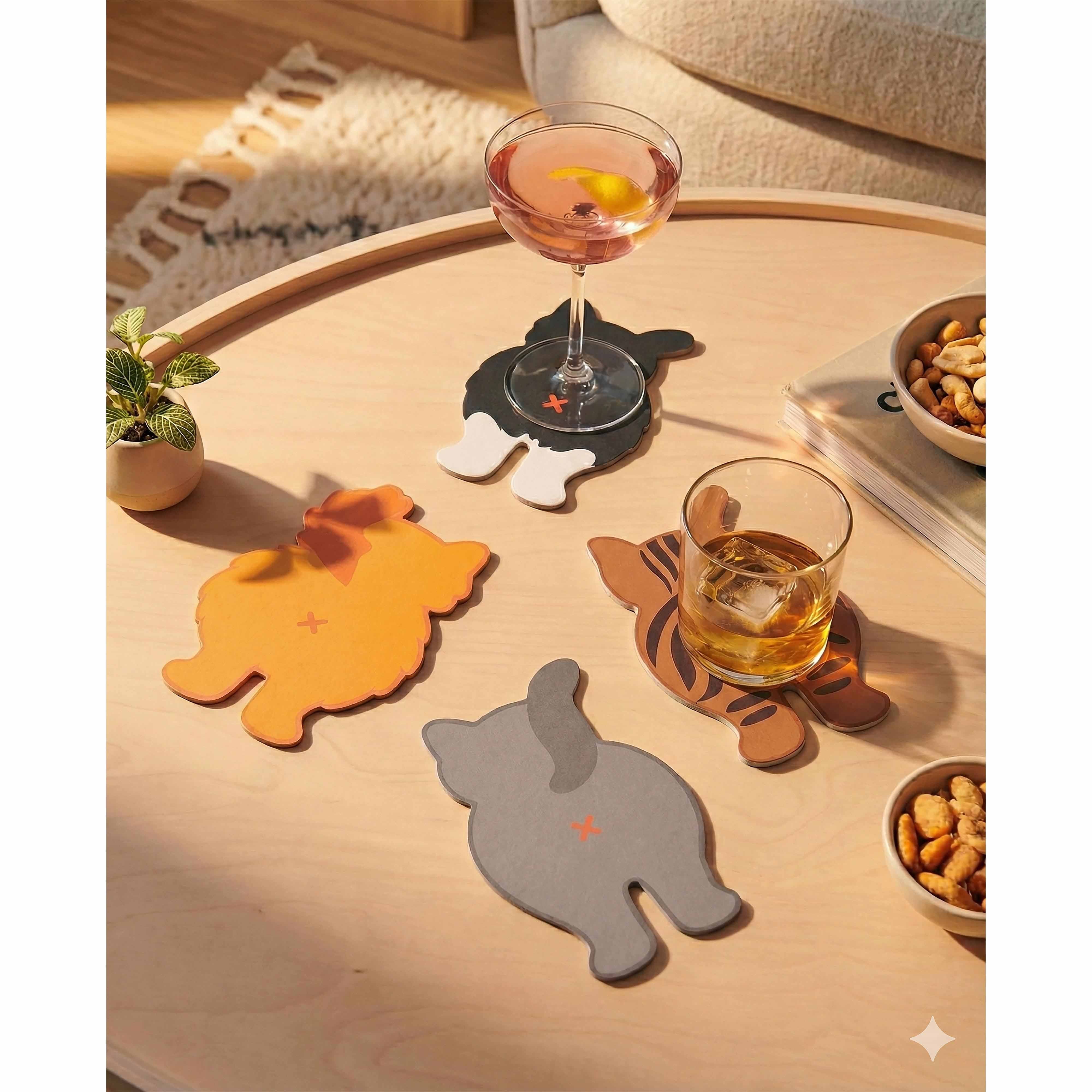 NPW Cat Bum Coasters 4 Piece Set