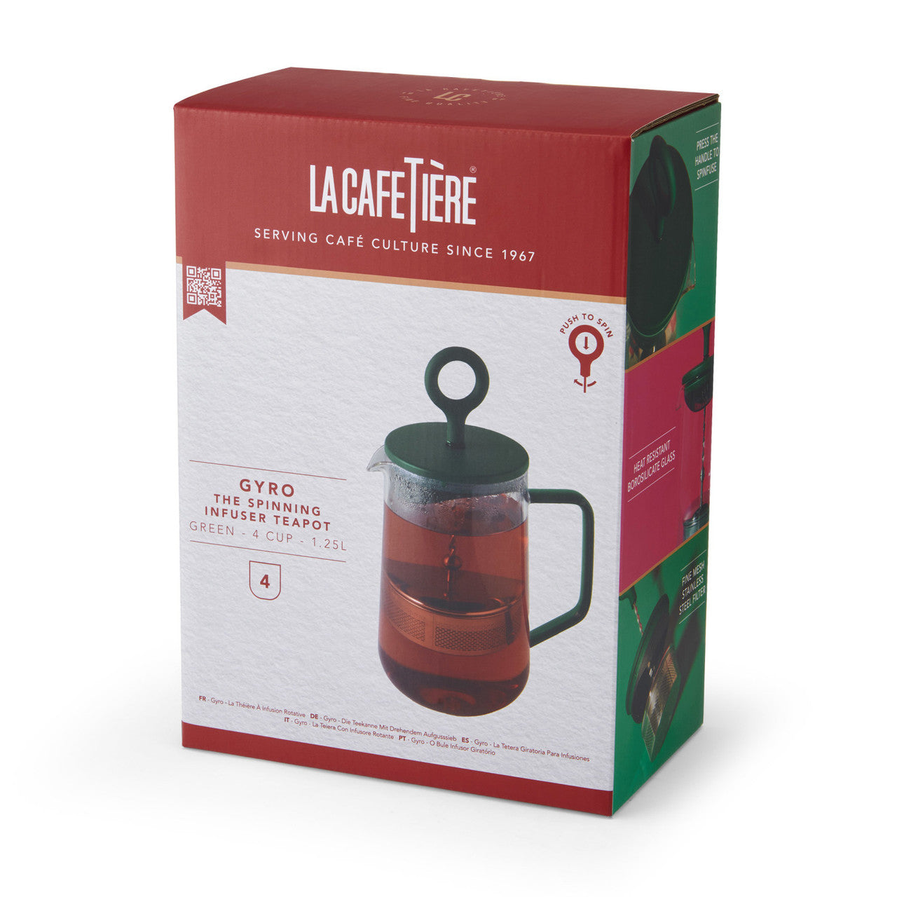 La Cafetière Gyro Glass Spinning Tea Infuser 4 Cup / 1.25L (Green)