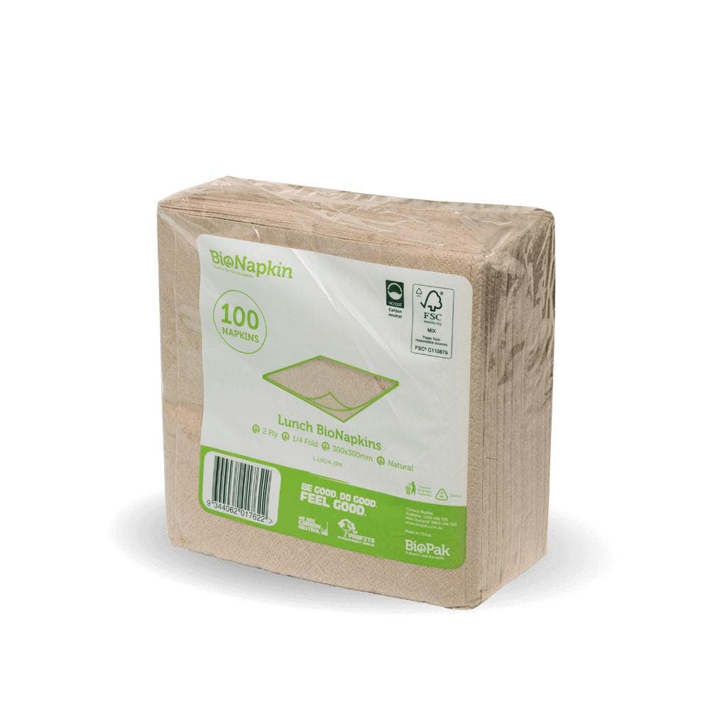 BioPak 100 Pack - 1/4 Fold Natural Napkin