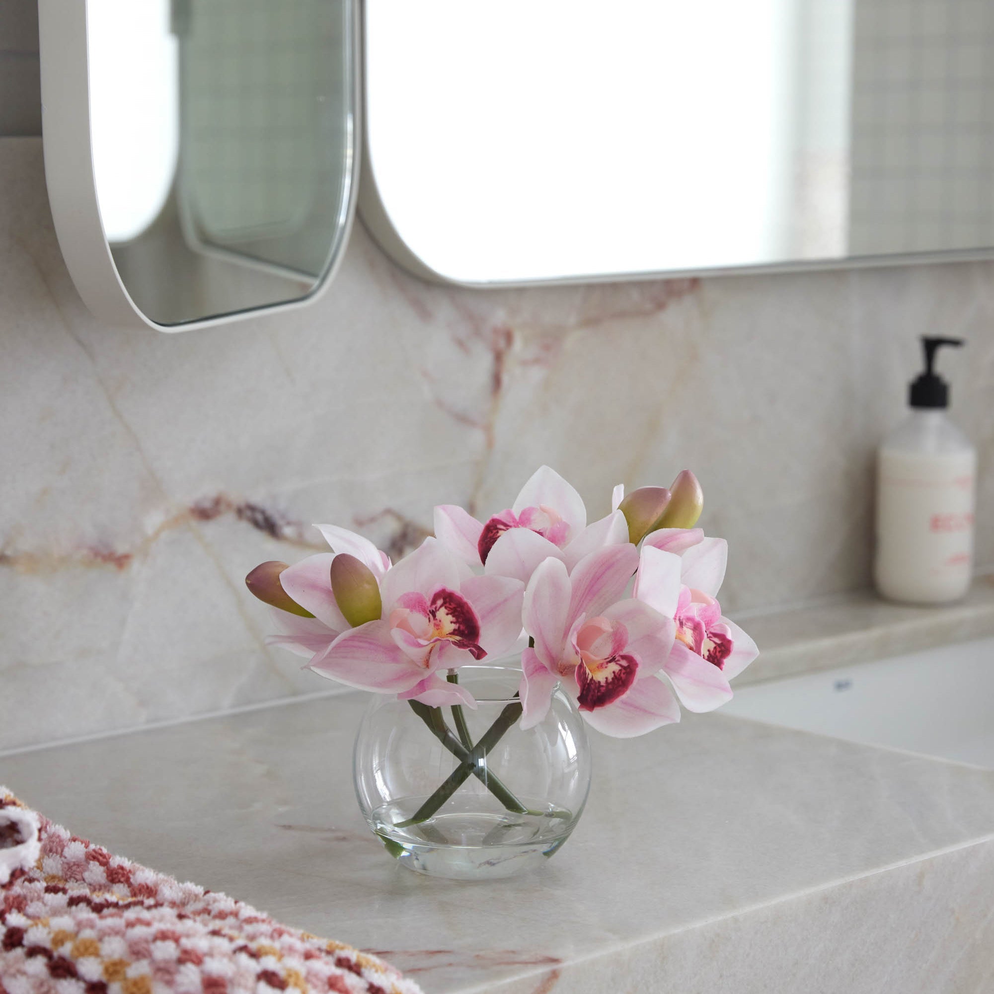 Rogue Cymbidium-Glass Vase Pink 16cm