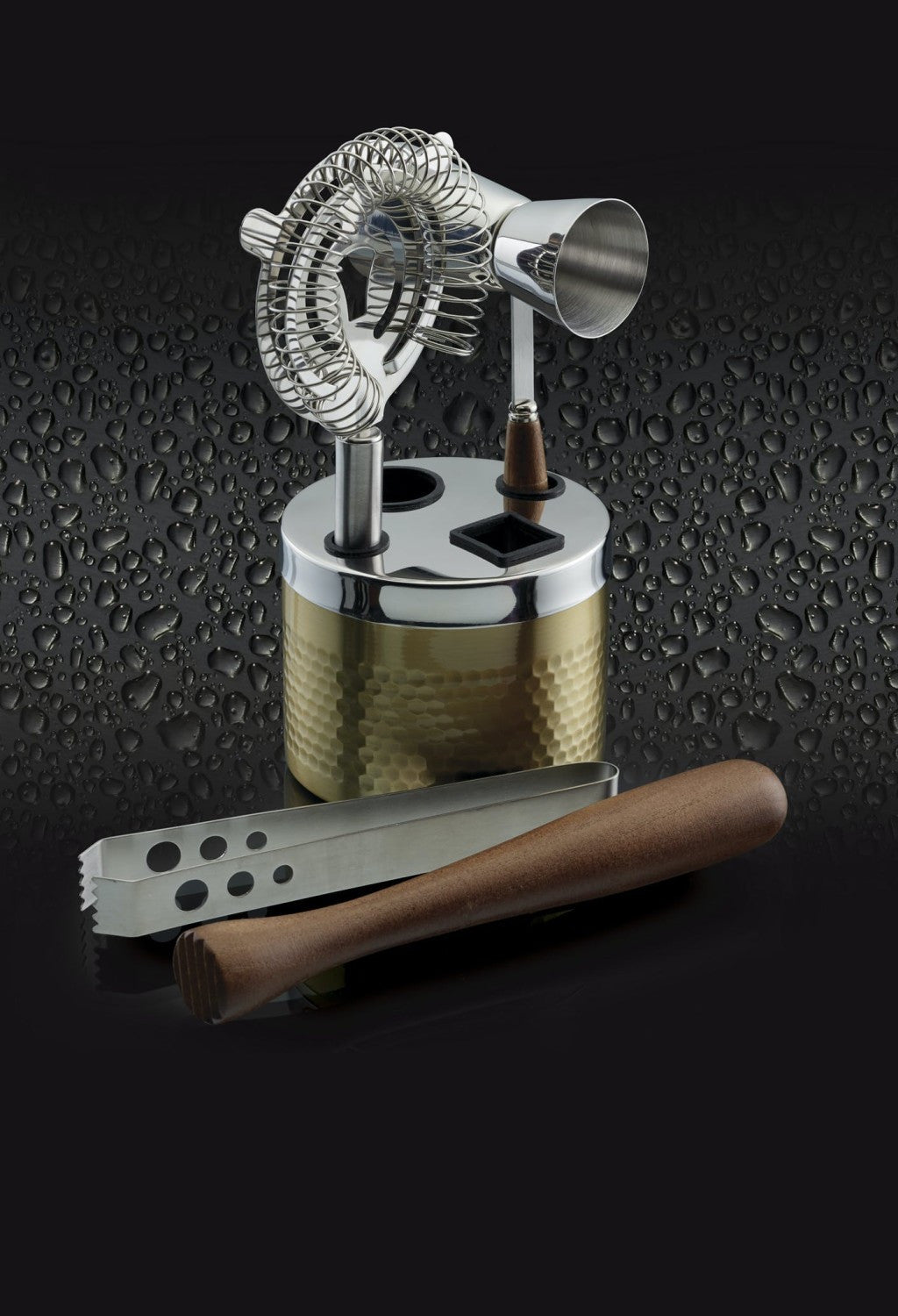 BarCraft 5 Piece Hammered Brass Finish Cocktail Tool Set
