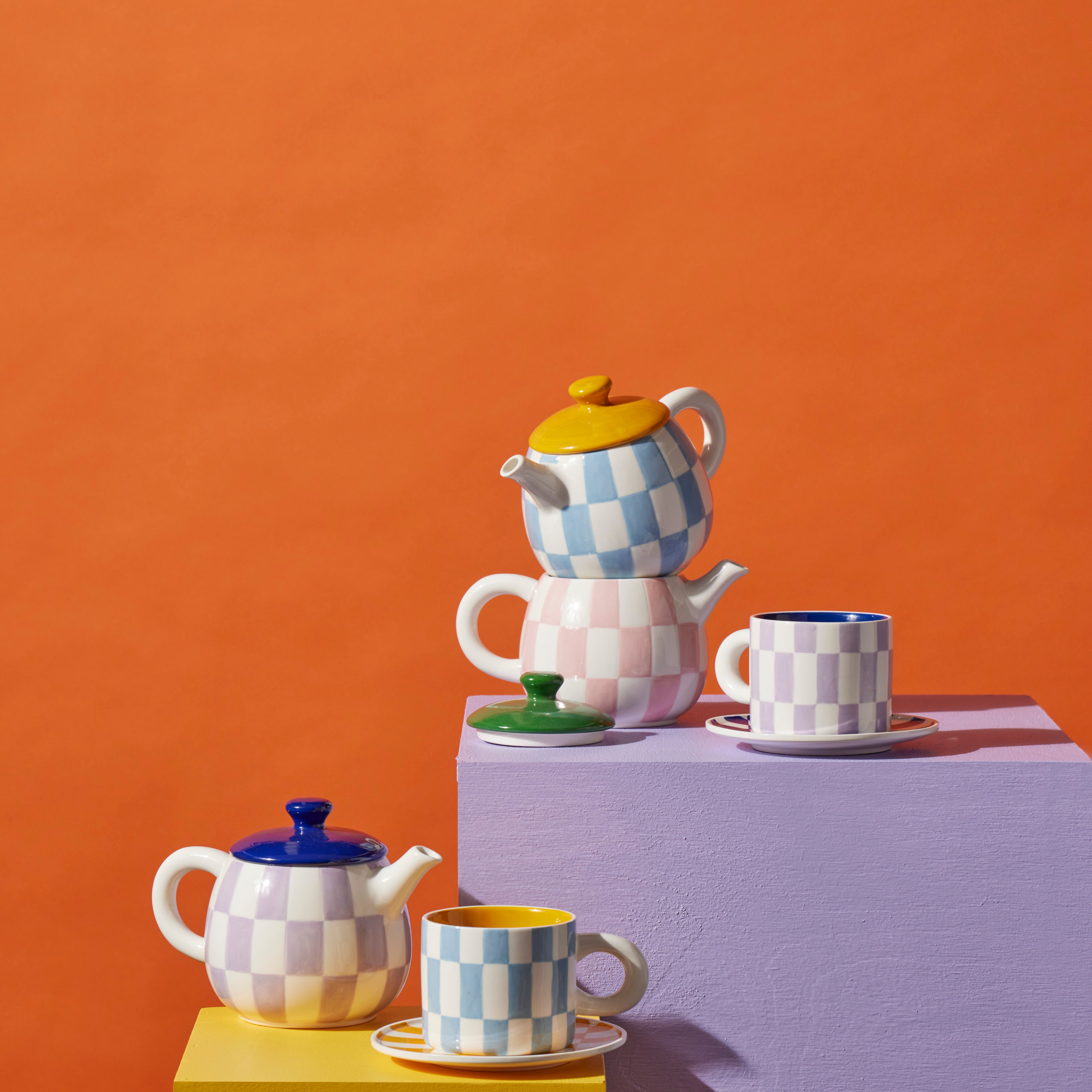 Emporium Check Mug & Plate Set Lilac & Navy