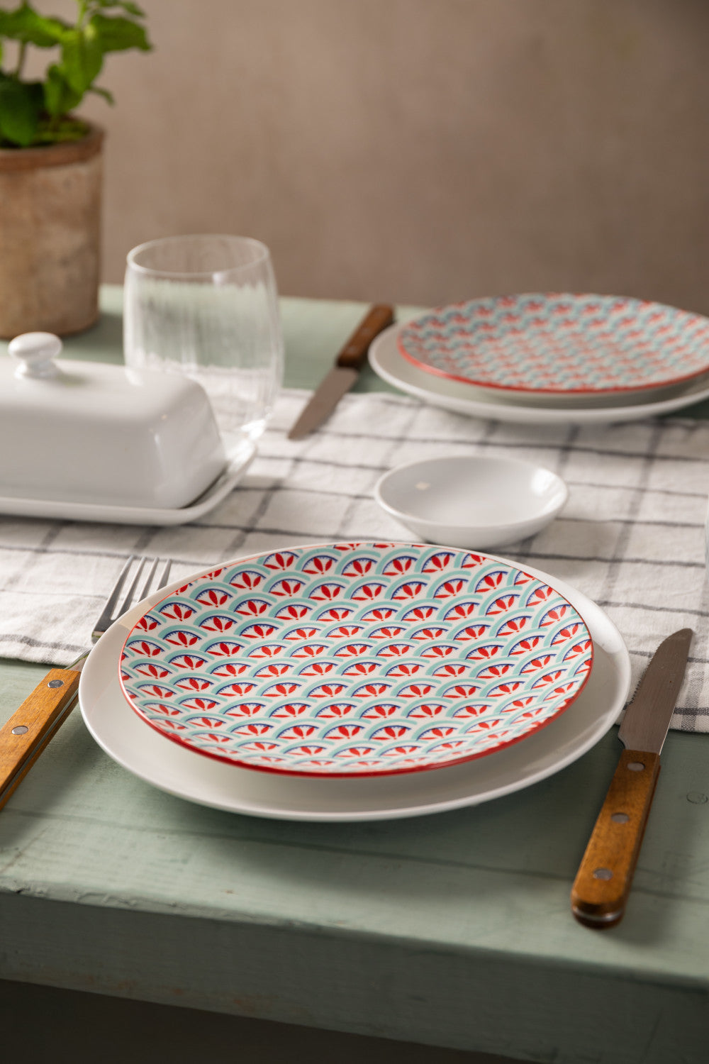 Mikasa Stoneware Side Plate 18cm (Green & Blue Geometric)