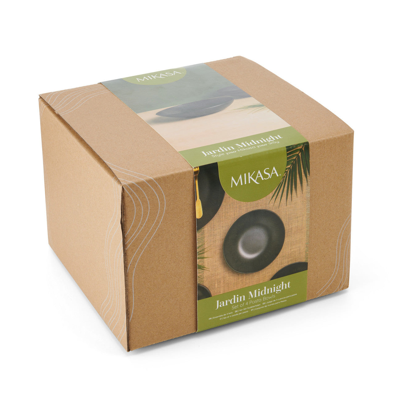 Mikasa Jardin Midnight Stoneware Pasta Bowl Set 4 Piece 20cm (Black)