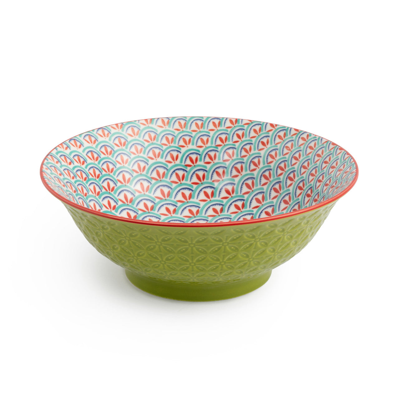Mikasa Stoneware Ramen Bowl 21cm (Green & Blue Geometric)