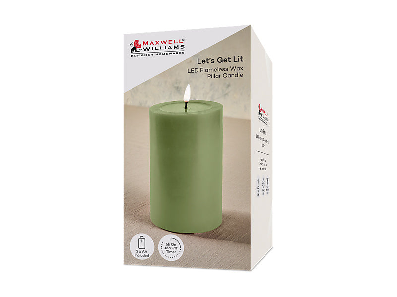 Maxwell & Williams Let's Get Lit LED Flameless Candle Pine Green 10 x 25cm