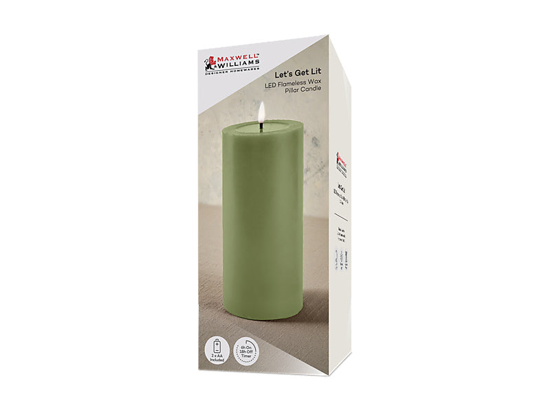 Maxwell & Williams Let's Get Lit LED Flameless Candle Pine Green 10 x 20cm