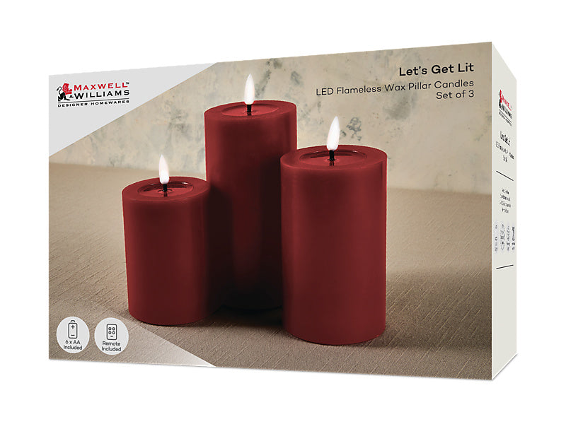 Maxwell & Williams Let's Get Lit LED Flameless Candle Cherry Red 7.5cm 3 Piece