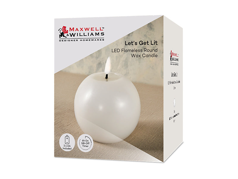 Maxwell & Williams Let's Get Lit LED Flameless Round Candle Natural White 10cm