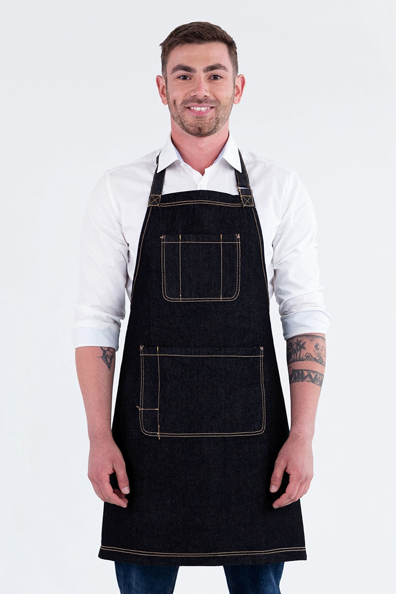 Aussie Chef Leo Denim Bib Apron - Black