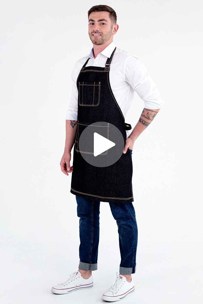 Aussie Chef Leo Denim Bib Apron - Black
