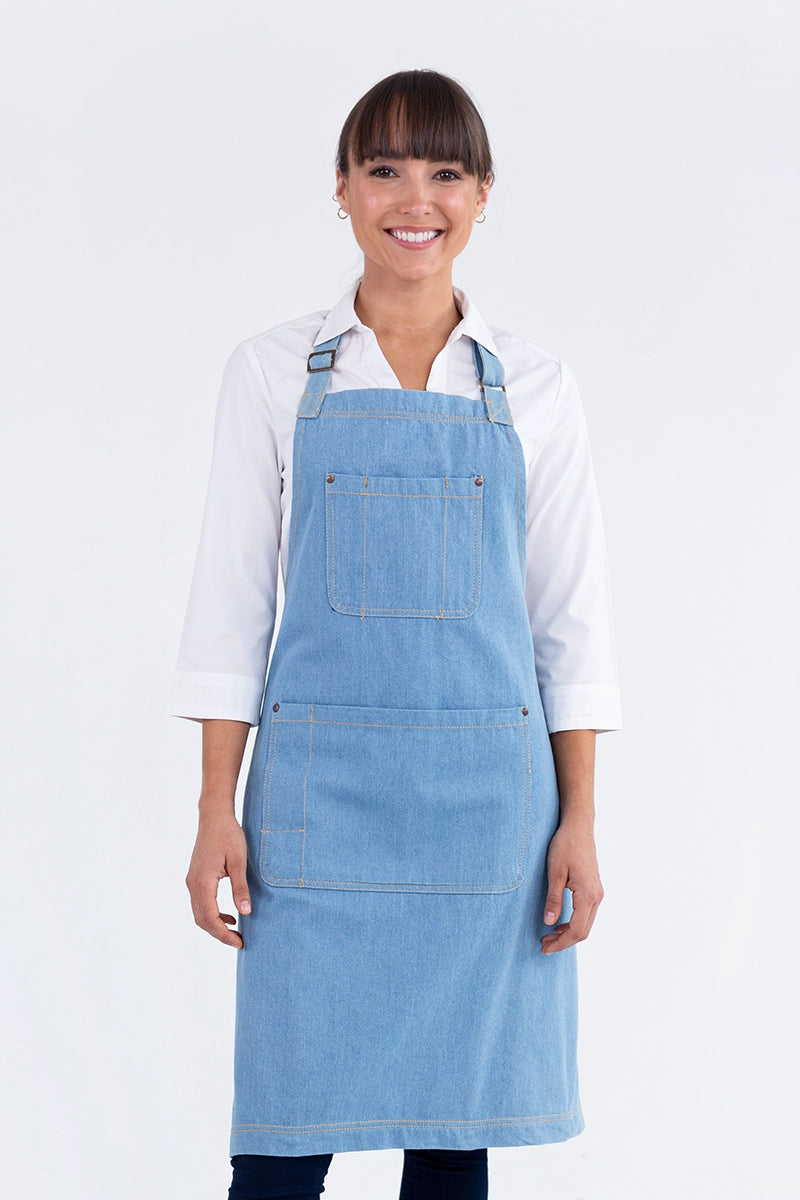Aussie Chef Leo Denim Bib Apron - Chambray Blue