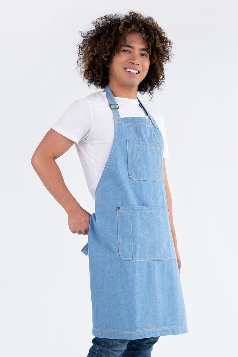 Aussie Chef Leo Denim Bib Apron - Chambray Blue