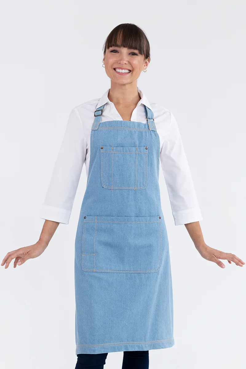 Aussie Chef Leo Denim Bib Apron - Chambray Blue