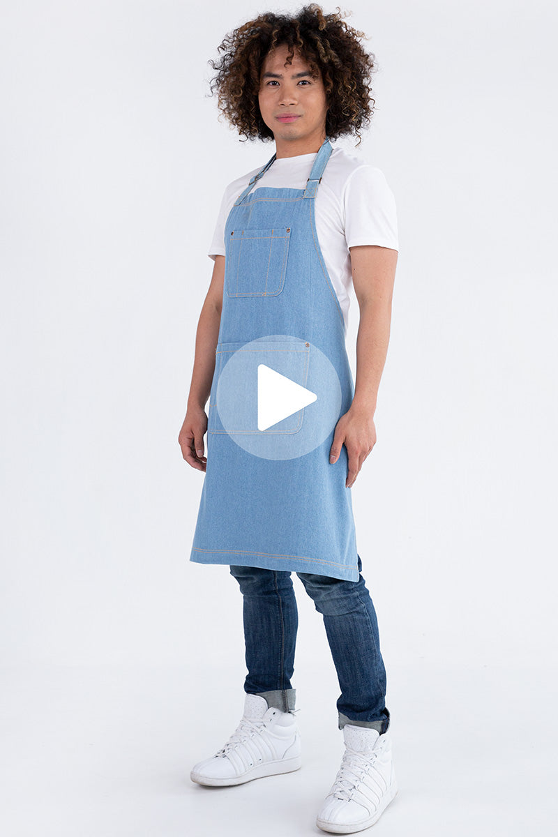 Aussie Chef Leo Denim Bib Apron - Chambray Blue