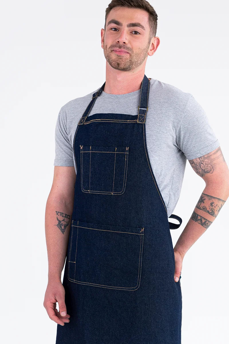 Aussie Chef Leo Denim Bib Apron - Navy Blue