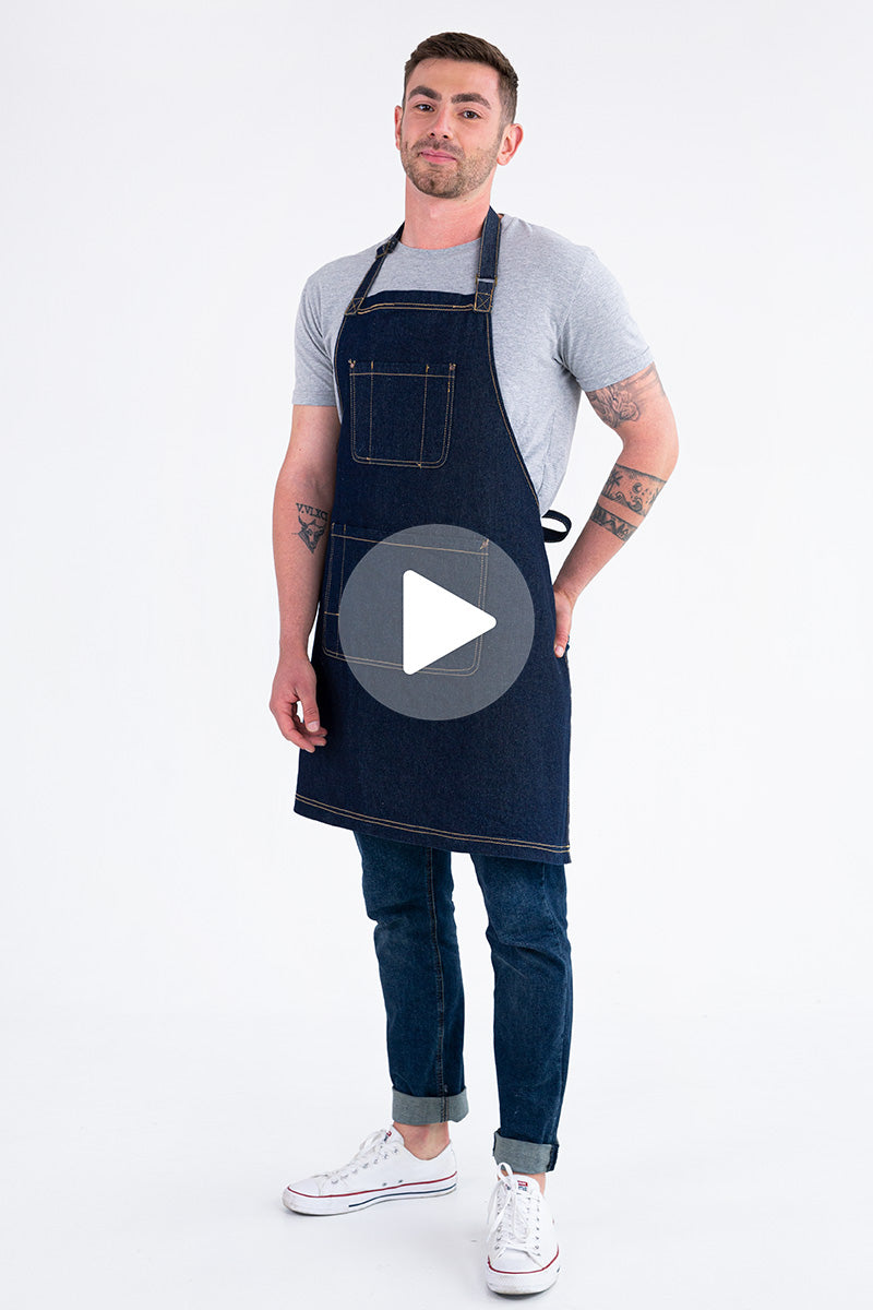 Aussie Chef Leo Denim Bib Apron - Navy Blue