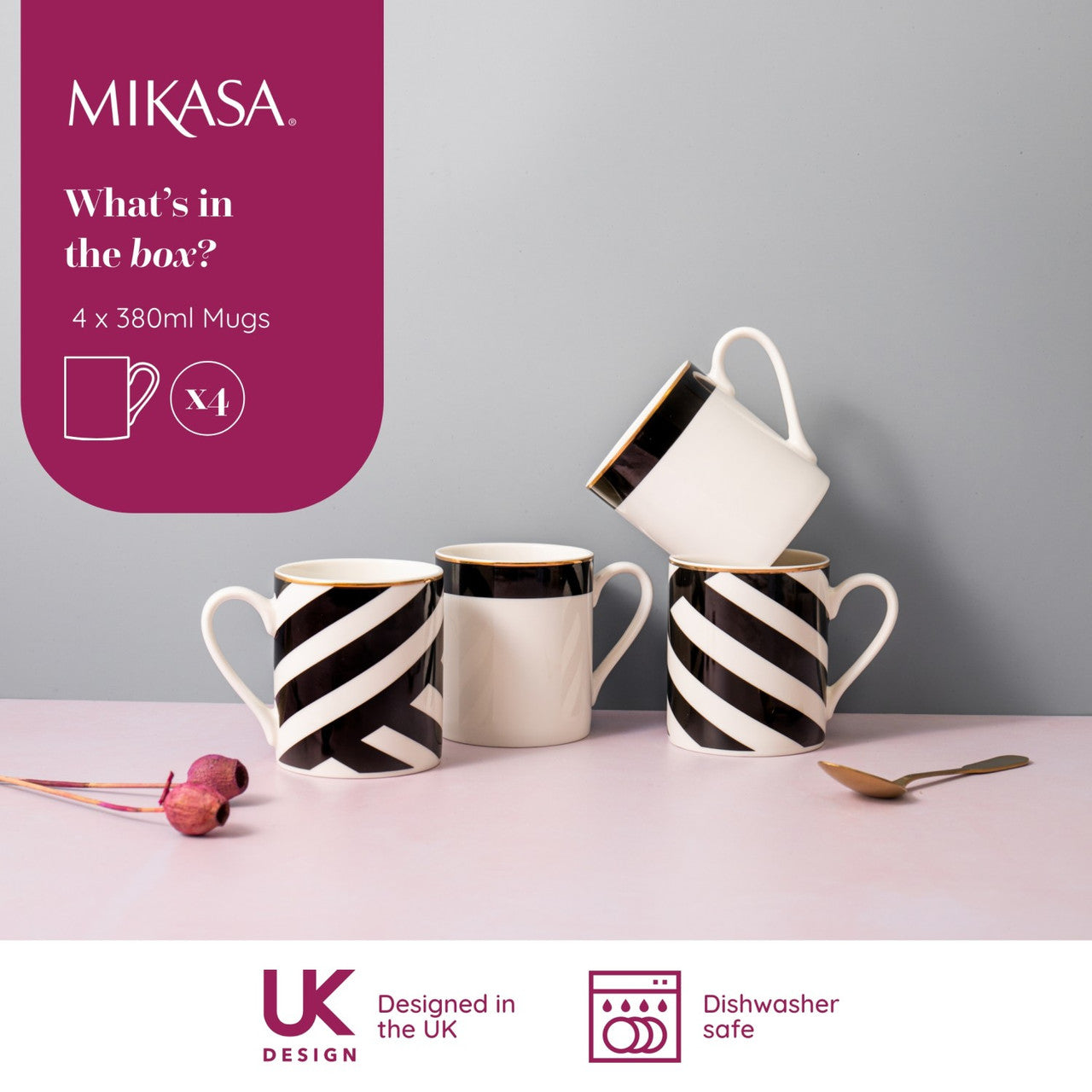 Mikasa Luxe Deco Fine China Mug Set 4 Piece 380ml