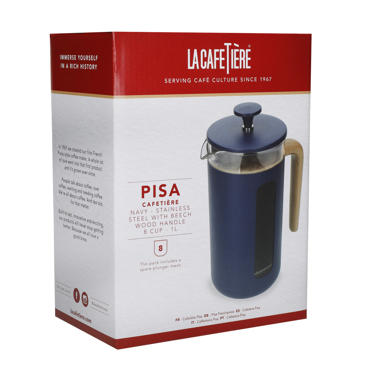 La Cafetière Pisa Stainless Steel Cafetière 8 Cup / 1L (Navy)