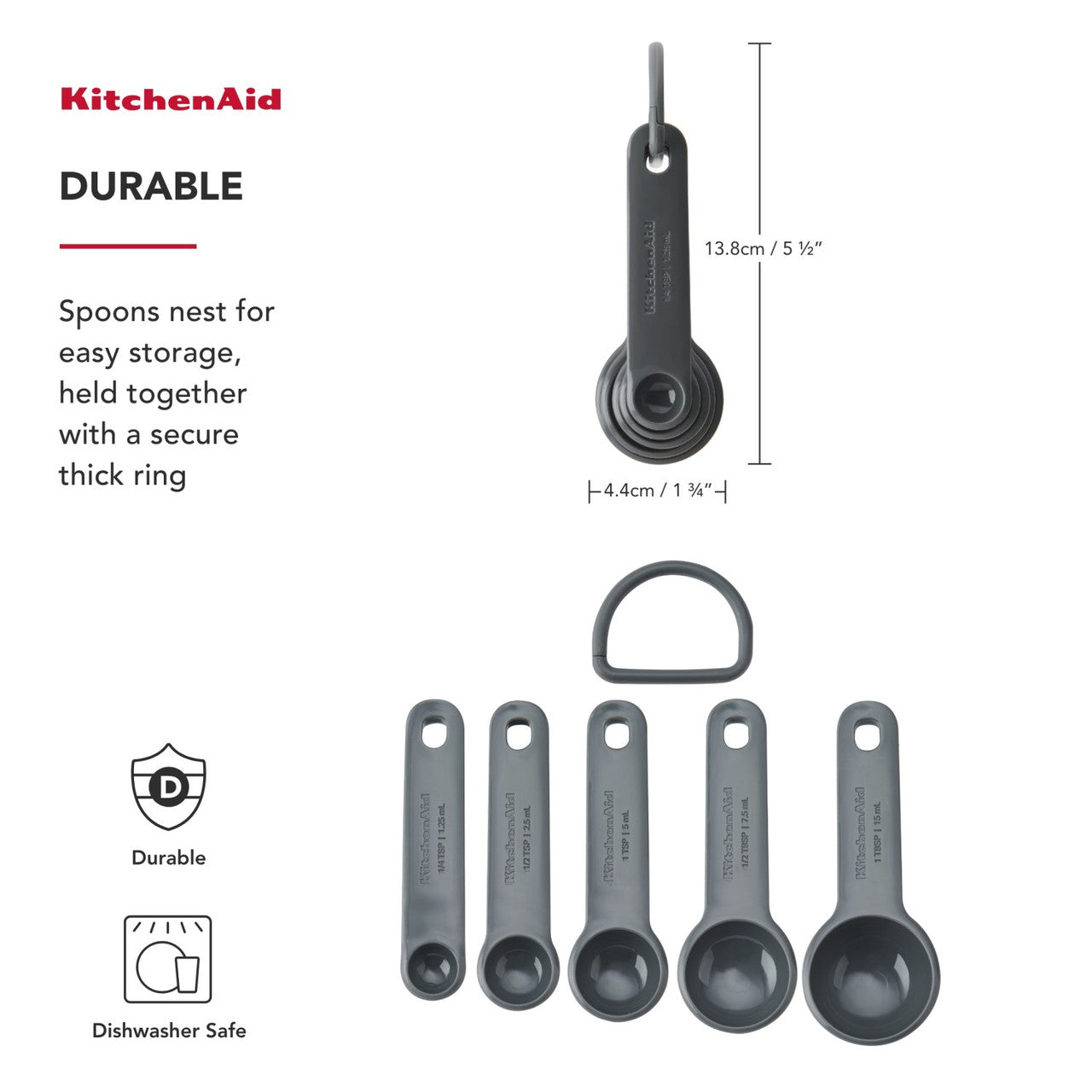 KitchenAid 5 Piece Measuring Spoon Set (Charcoal Grey)