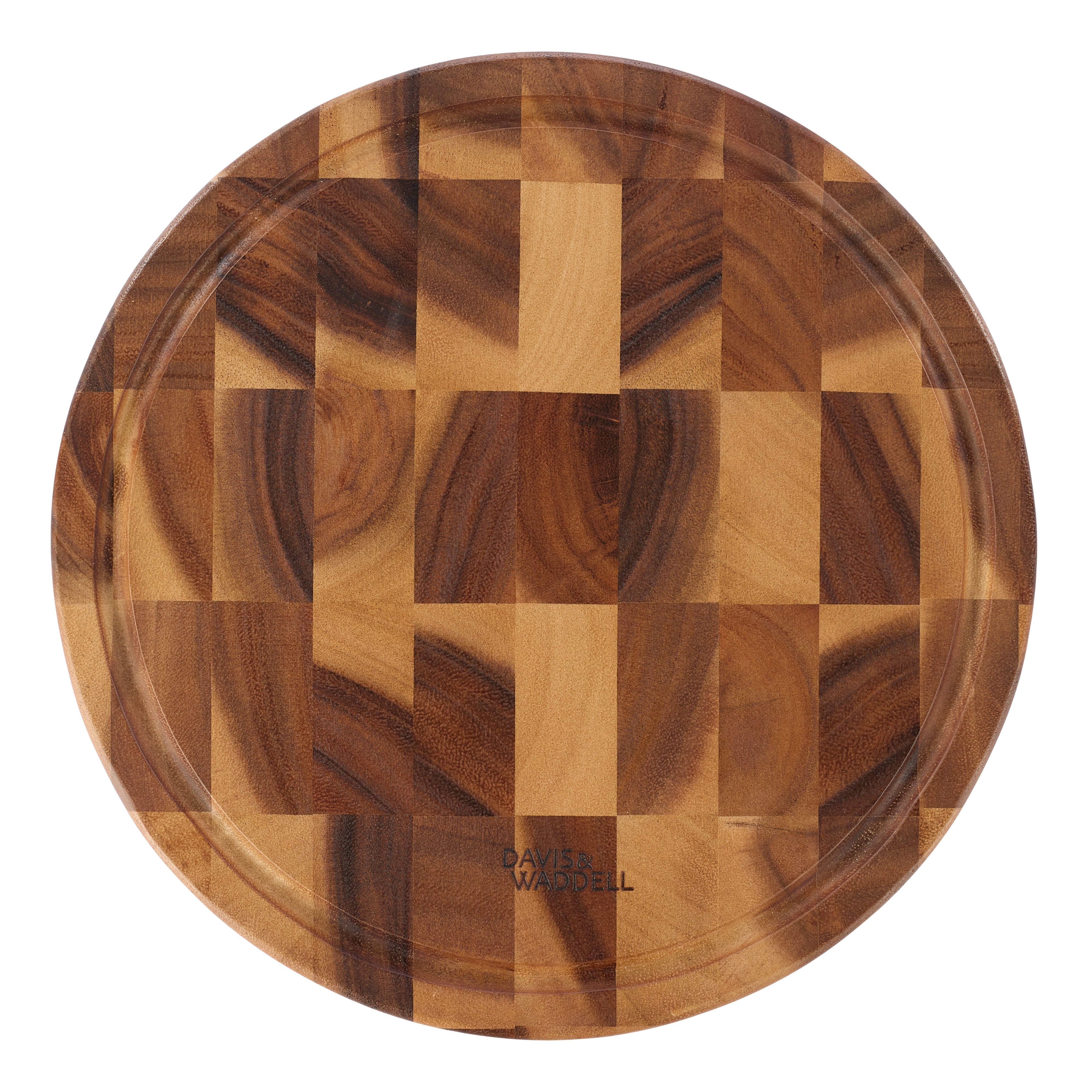 Davis & Waddell Round Acacia Wood End Grain Cut Board Natural Matt Lacquer