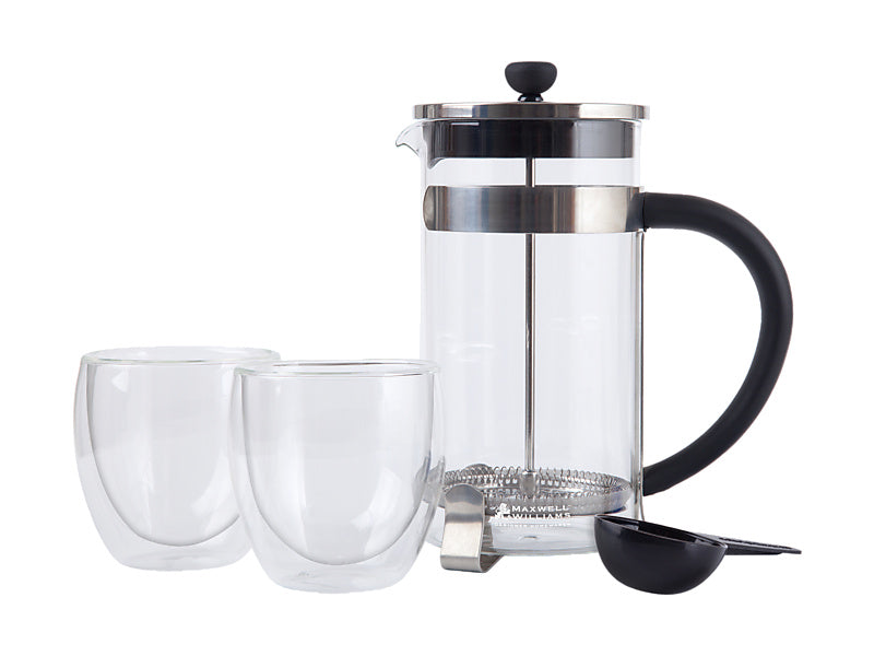 Maxwell & Williams Blend Plunger 1L with 2 Cups Silver
