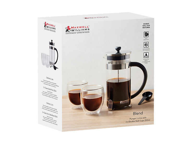 Maxwell & Williams Blend Plunger 1L with 2 Cups Silver