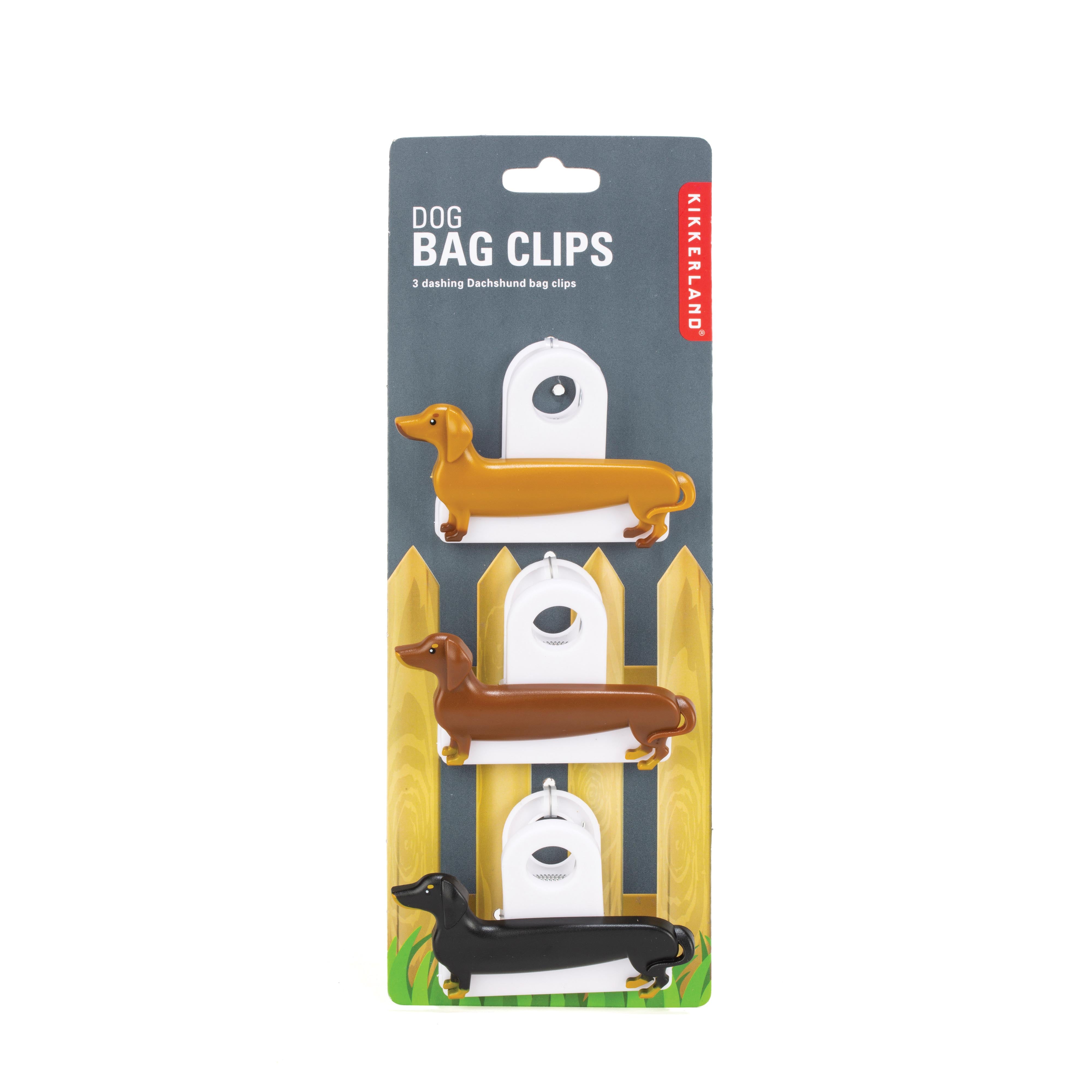 Kikkerland Sausage Dog Bag Clips 3 Piece Set Black & Brown