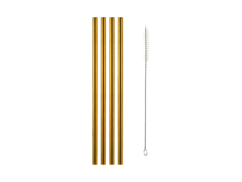 Maxwell & Williams Cocktail & Co Reusable Wide Straw with Brush Gold 4 Piece