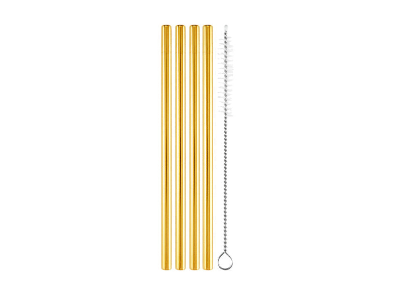 Maxwell & Williams Cocktail & Co Reusable Cocktail Straw with Brush Gold 4 Piece