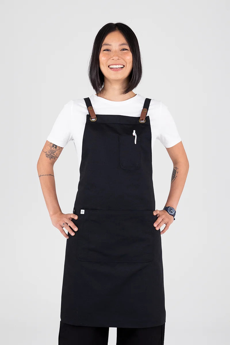 Aussie Chef Luca Cross-Back Bib Apron - Black
