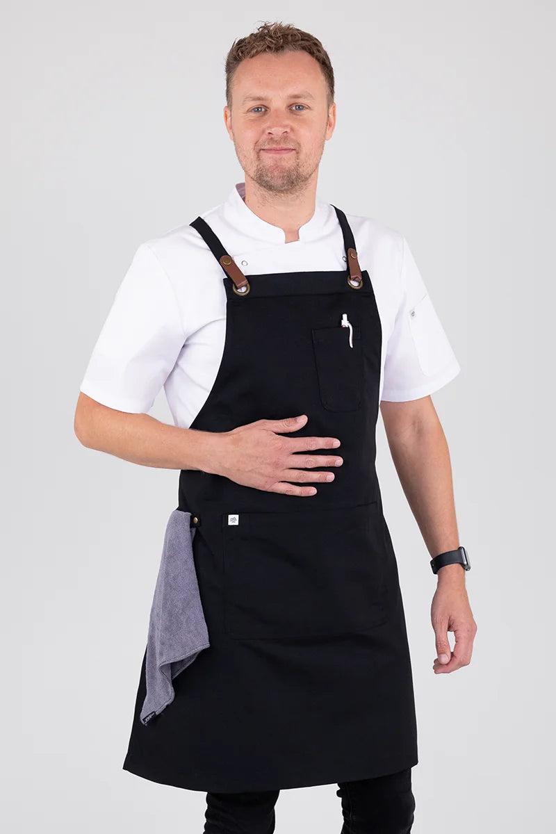 Aussie Chef Luca Cross-Back Bib Apron - Black