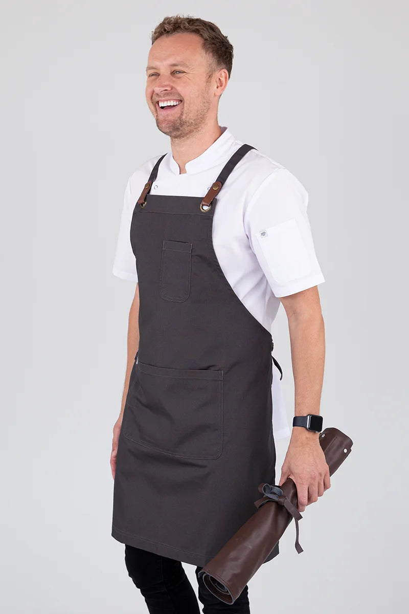 Aussie Chef Luca Bib Apron - Slate Grey