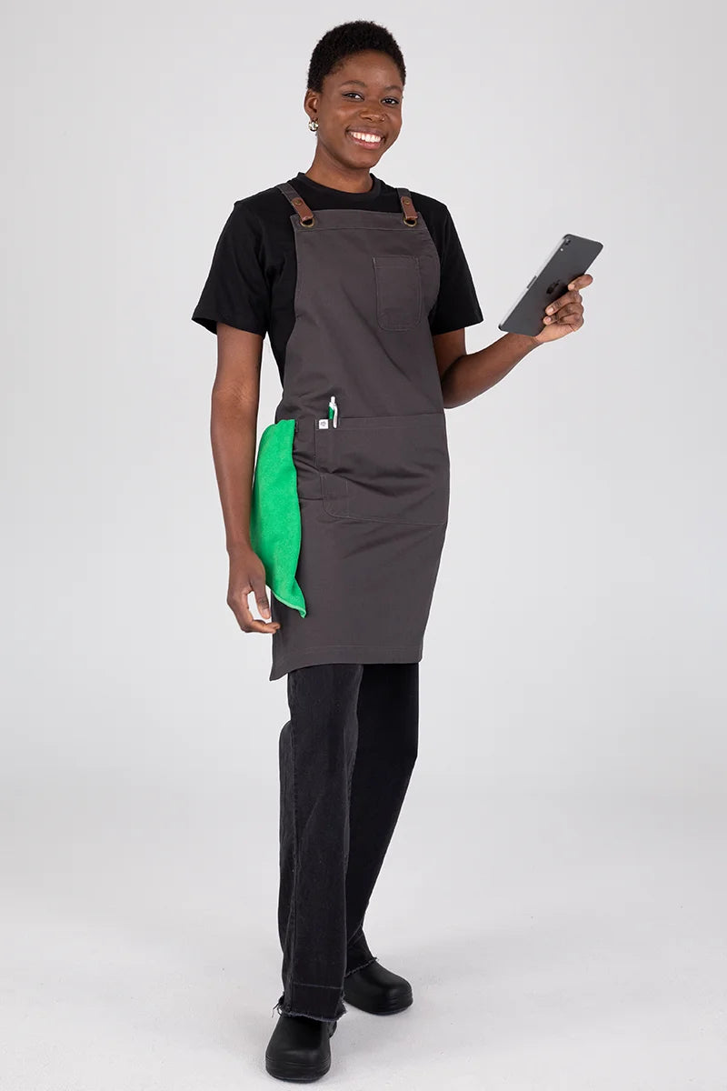 Aussie Chef Luca Bib Apron - Slate Grey