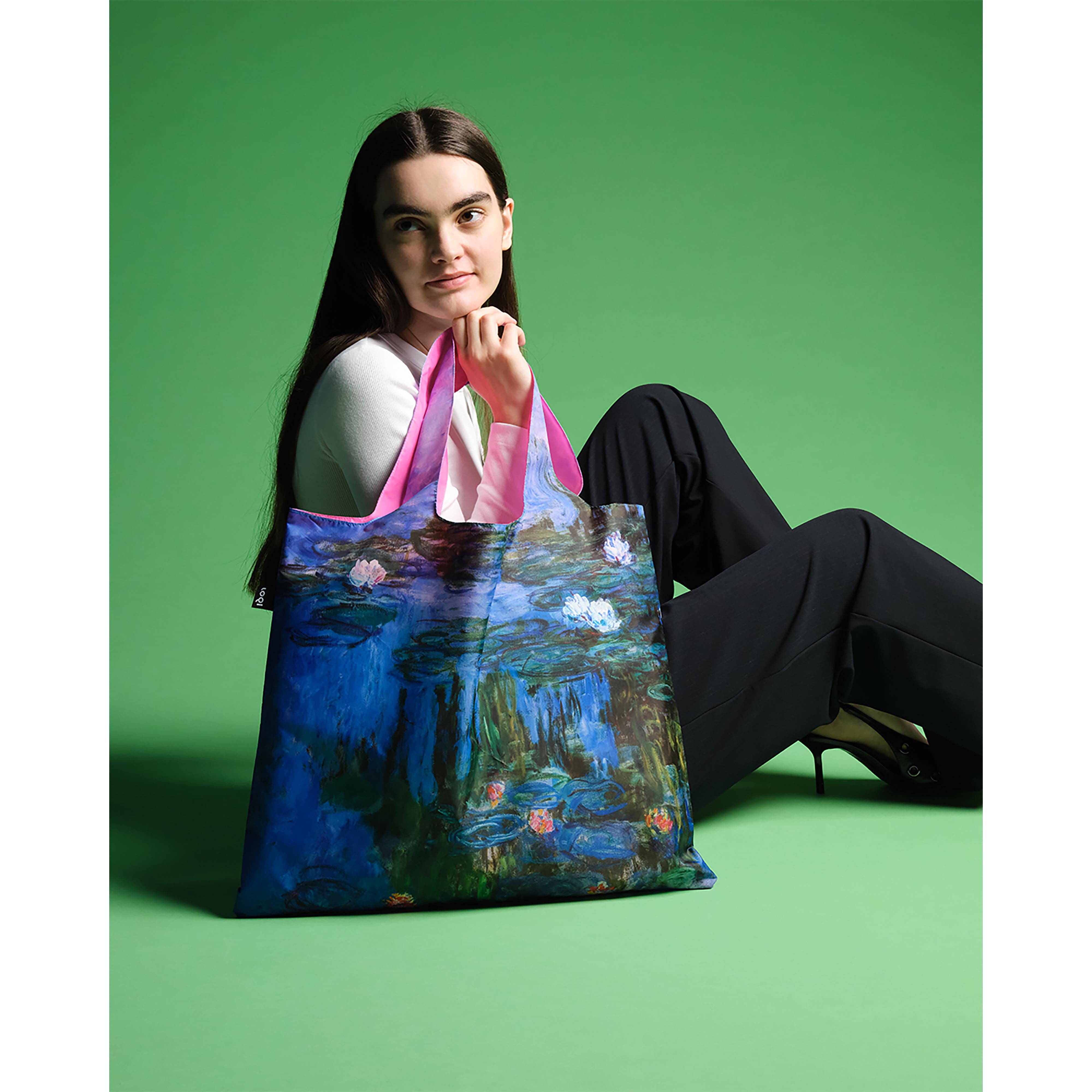 LOQI Claude Monet Water Lilies Neon Pink Tote Bag