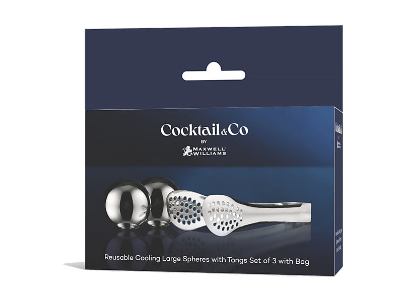 Maxwell & Williams Cocktail & Co Reusable Ice Ball with Tongs Stainless Steel 2 Piece