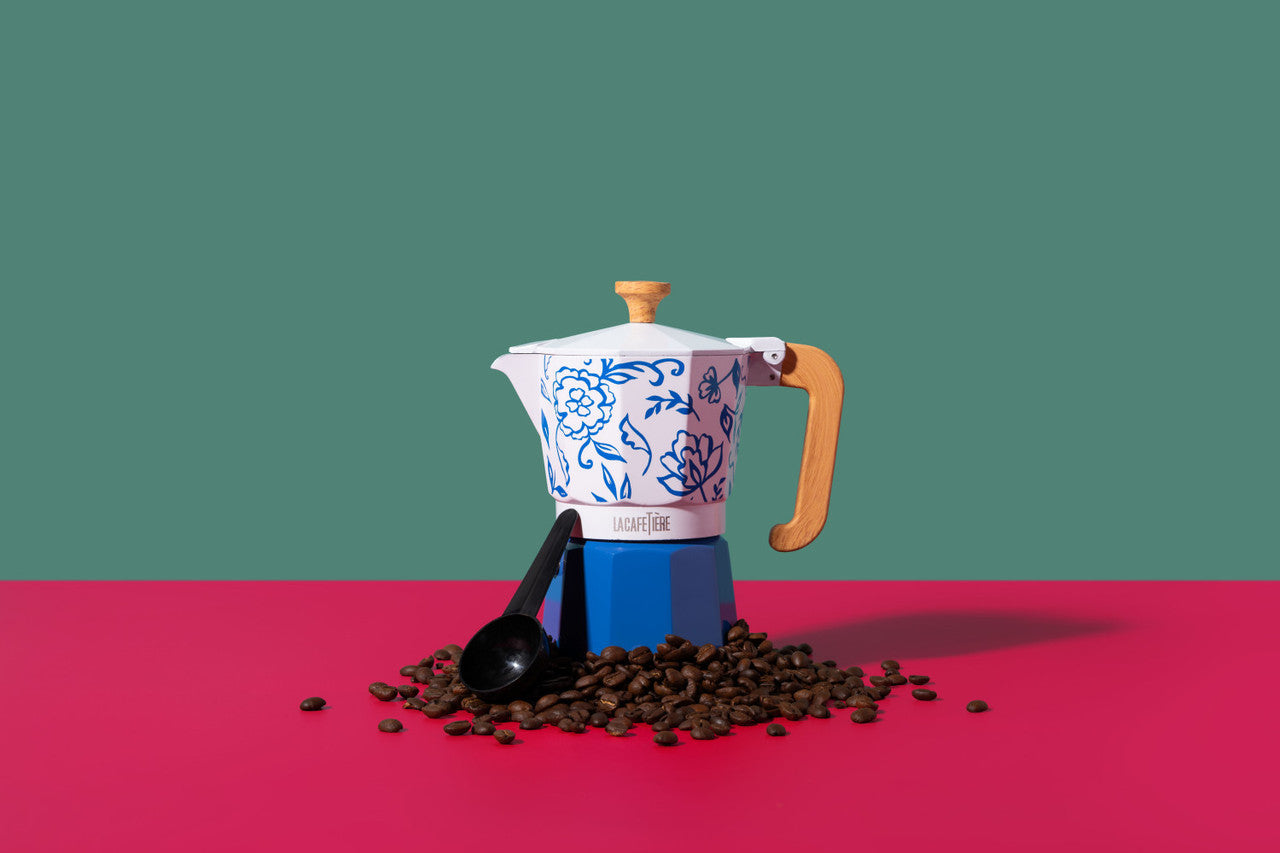 La Cafetière Venice Aluminium Espresso Maker 6 Cup / 290ml (Blu Fiorato)