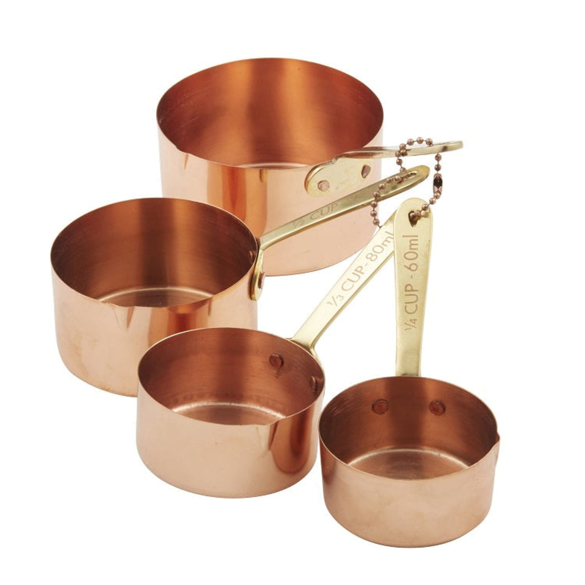 Academy Copper Plated Measuring Cup 4-Piece Set with Brass Handles