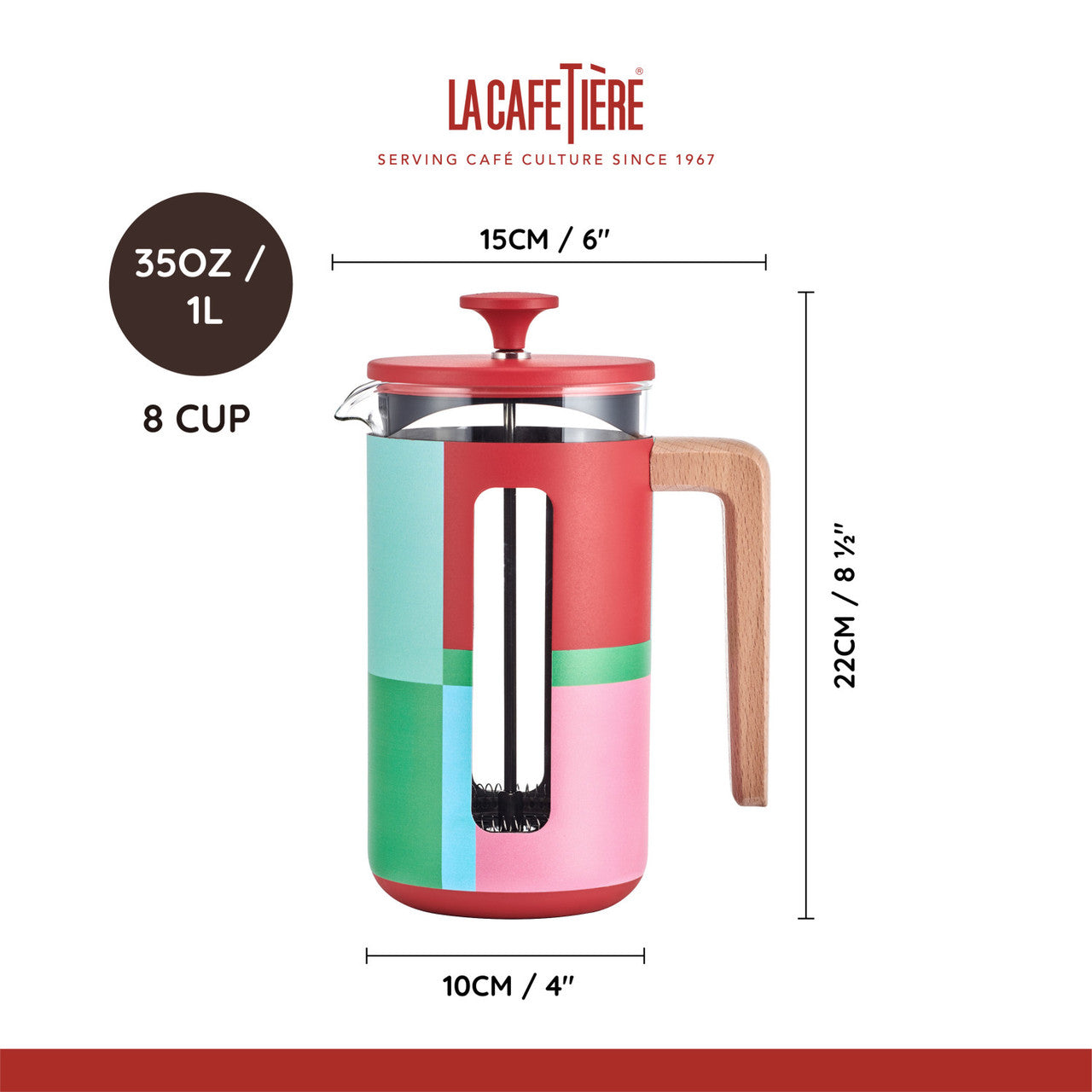La Cafetière Pisa Stainless Steel Cafetière 8 Cup / 1L (Utopian Lines)