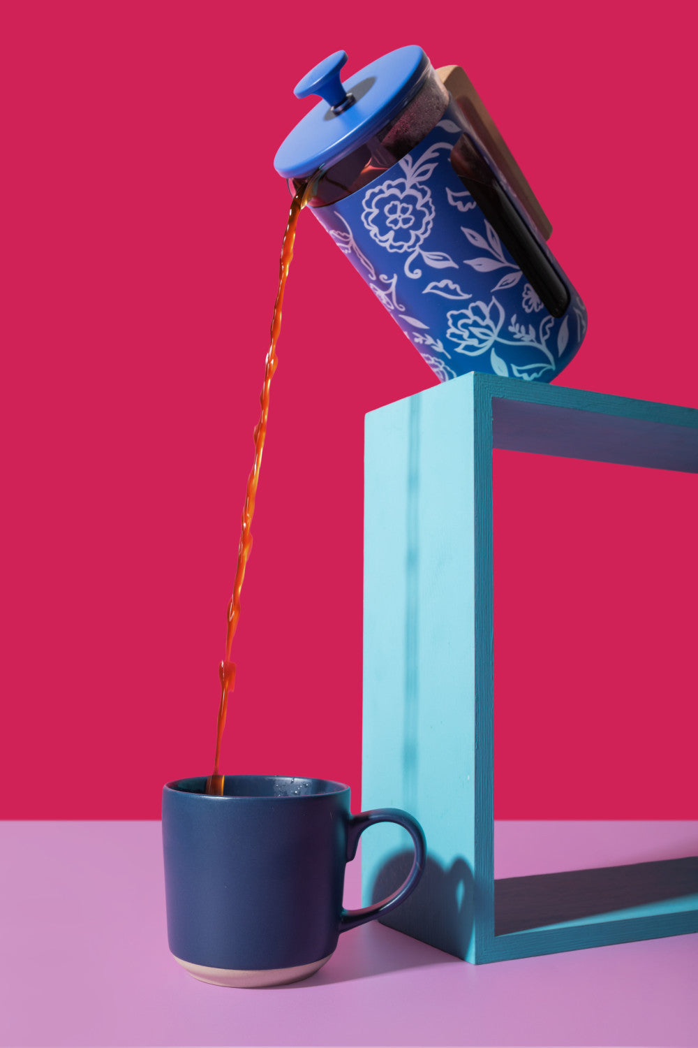 La Cafetière Pisa Stainless Steel Cafetière 8 Cup / 1L (Blu Fiorato)